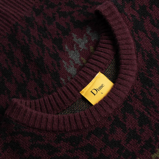 Dime - Crewneck - Houndstooth Knit - burgundy - Online Only!