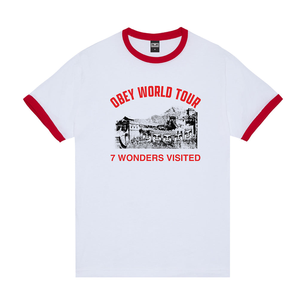 Obey T-Shirt "7 Wonders Visited" white/red