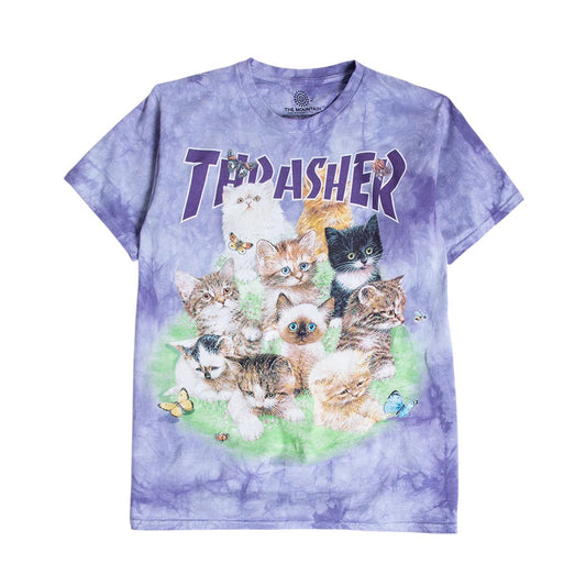 Thrasher x The Mountain T-Shirt "Kittens" dyed purple