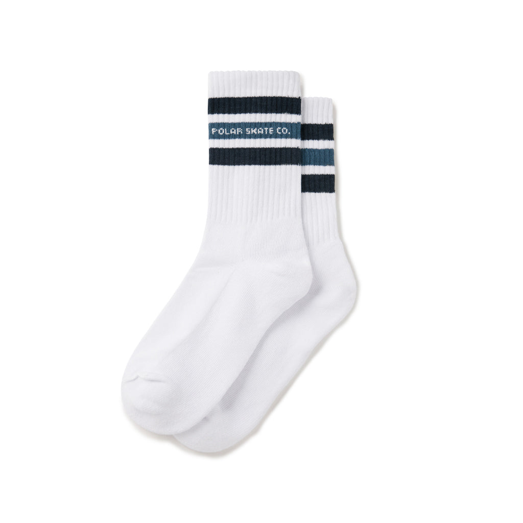 Polar - Socks - Rib Fat Stripe - white/blue